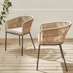 Cadeirão de jardim em corda e aço galvanizado, set de 2