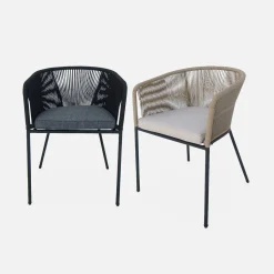 Cadeirão de jardim em corda e aço galvanizado, set de 2
