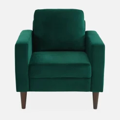 Cadeirão de veludo vintage com pernas de madeira