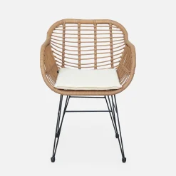Cadeirão em resina e metal com efeito rattan, set de 2