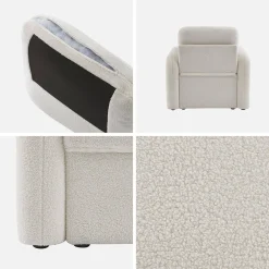 Cadeirão em tecido boucle branco, linhas arredondadas