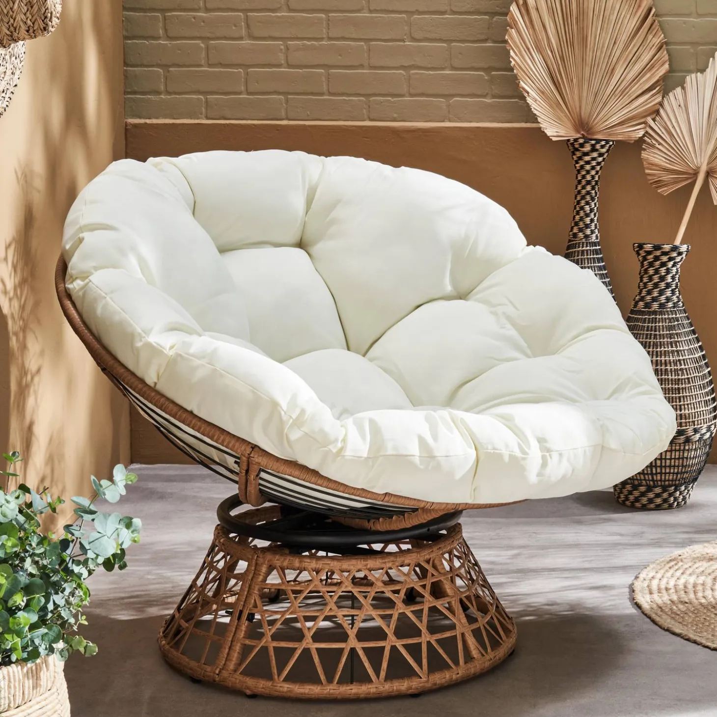 Cadeirão Papasan em polirattan, para exterior/interior, 96cmv