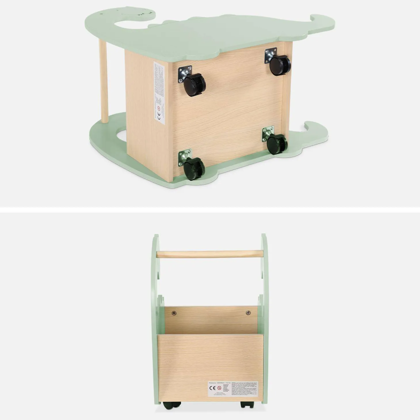 Caixa de brinquedos com rodas para crianças dinossauros