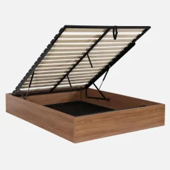 Cama baú com estrado de ripas decoração em madeira, 140x190cm