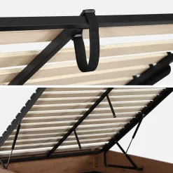 Cama baú com estrado de ripas decoração em madeira, 140x190cm