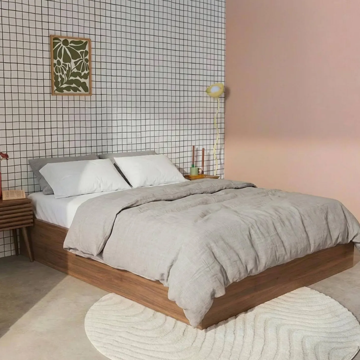 Cama baú com estrado de ripas decoração em madeira, 140x190cm