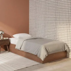 Cama baú com estrado de ripas decoração em madeira, 90x190cm