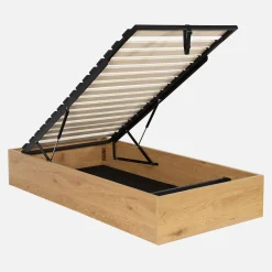 Cama baú com estrado de ripas decoração em madeira, 90x190cm