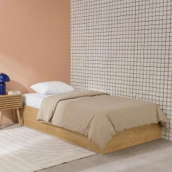 Cama baú com estrado de ripas decoração em madeira, 90x190cm