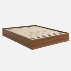 Cama baú com estrado de ripas decoração em madeira, 160x200cm