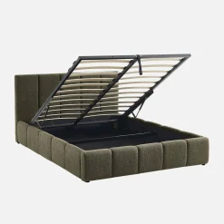 Cama baú com estrado de ripas e cabeceira 140cm, acabamento boucle