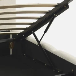 Cama baú com estrado de ripas e cabeceira 140cm, acabamento boucle
