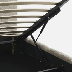 Cama baú com estrado de ripas e cabeceira 140cm, acabamento boucle