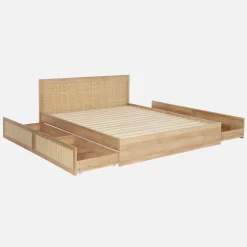 Cama boêmia com estrado de ripas e cabeceira 160x200cm + 4 gavetas