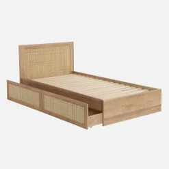 Cama boêmia com estrado de ripas e cabeceira 90cm + 2 gavetas