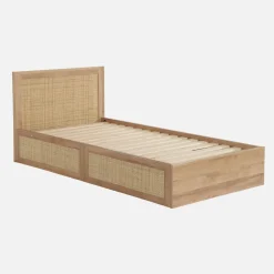 Cama boêmia com estrado de ripas e cabeceira 90cm + 2 gavetas