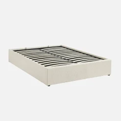 Cama com base de ripas, acabamento boucle, branco