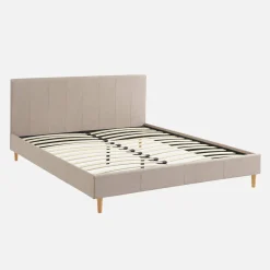 Cama com base de ripas e cabeceira 160x200cm, acabamento em tecido simple