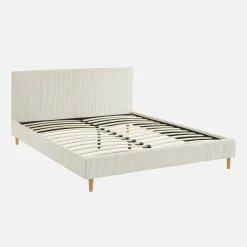 Cama com base de ripas e cabeceira 160x200cm, em veludo canelado fino