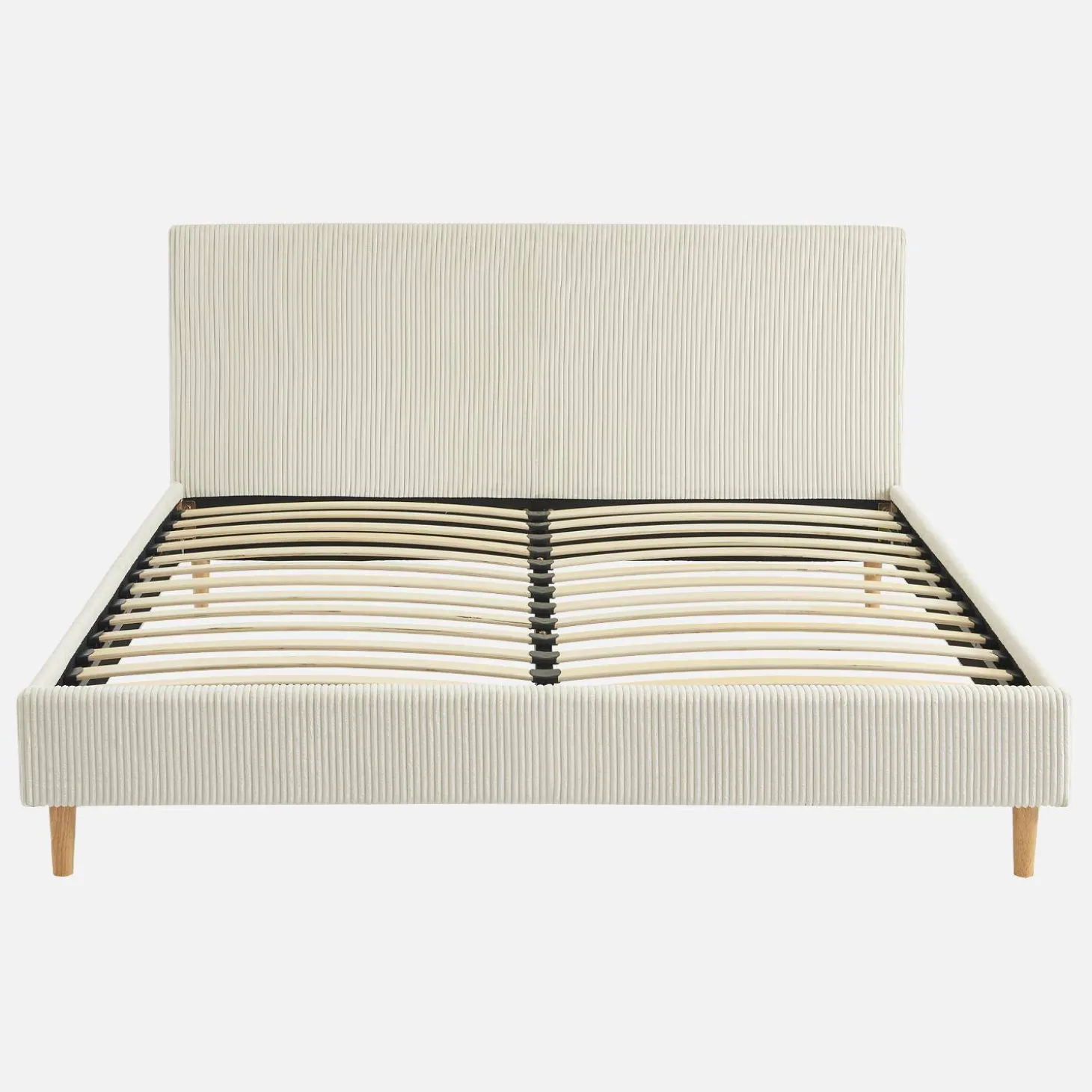 Cama com base de ripas e cabeceira 160x200cm, em veludo canelado fino