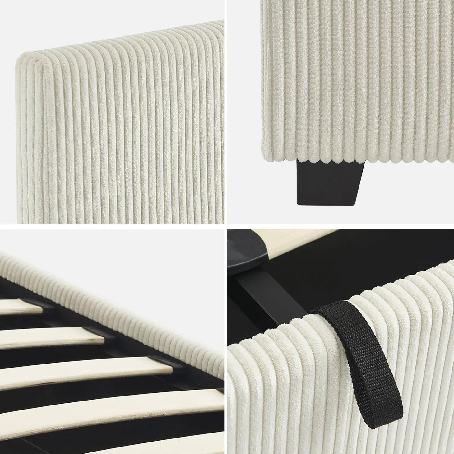 Cama com base de ripas e cabeceira 140x190cm, veludo canelado fino