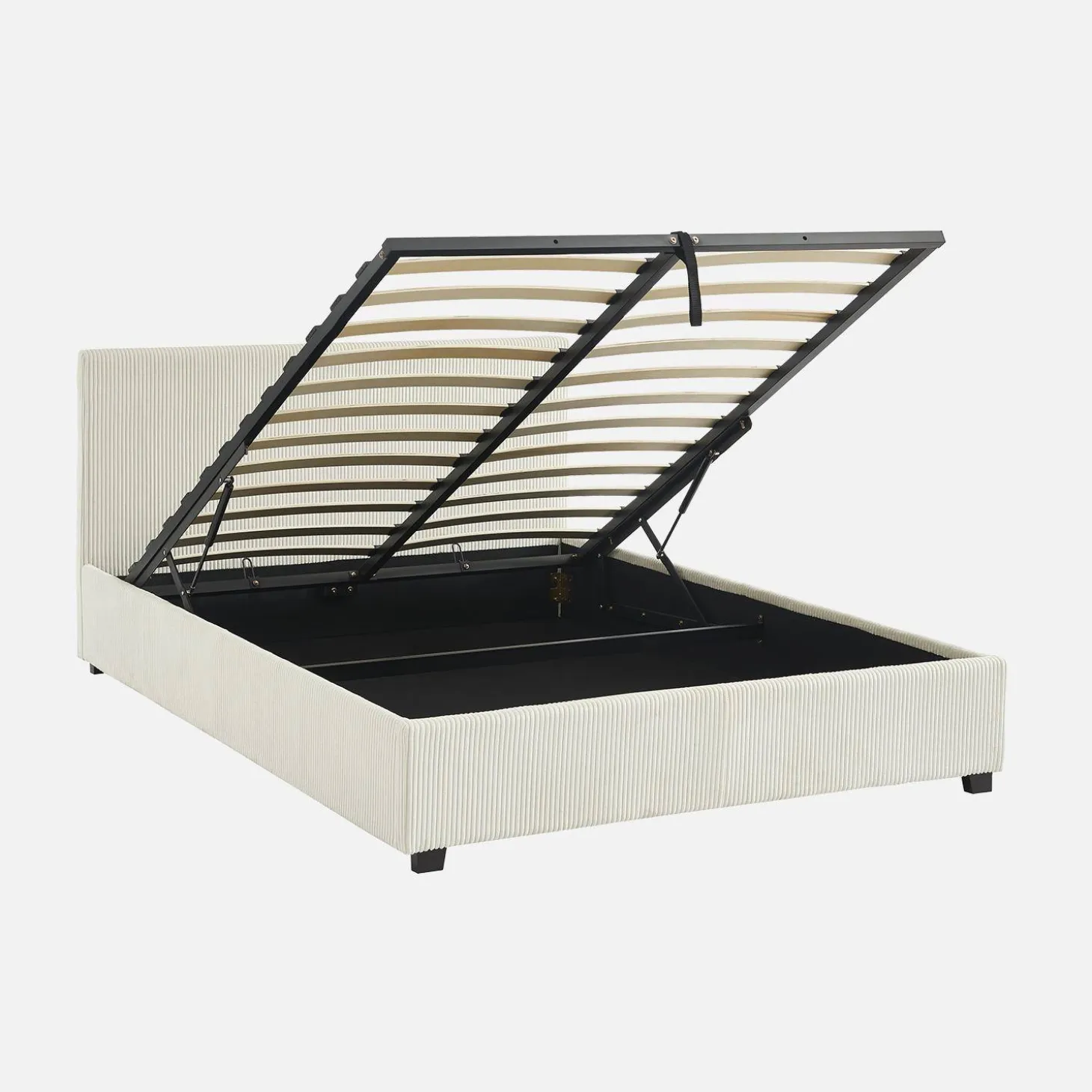Cama com base de ripas e cabeceira 140x190cm, veludo canelado fino