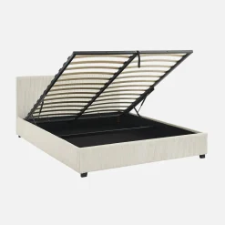 Cama com base de ripas e cabeceira 160x200cm, veludo canelado grosso
