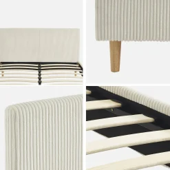 Cama com base de ripas e cabeceira 140x190cm, em veludo canelada fino