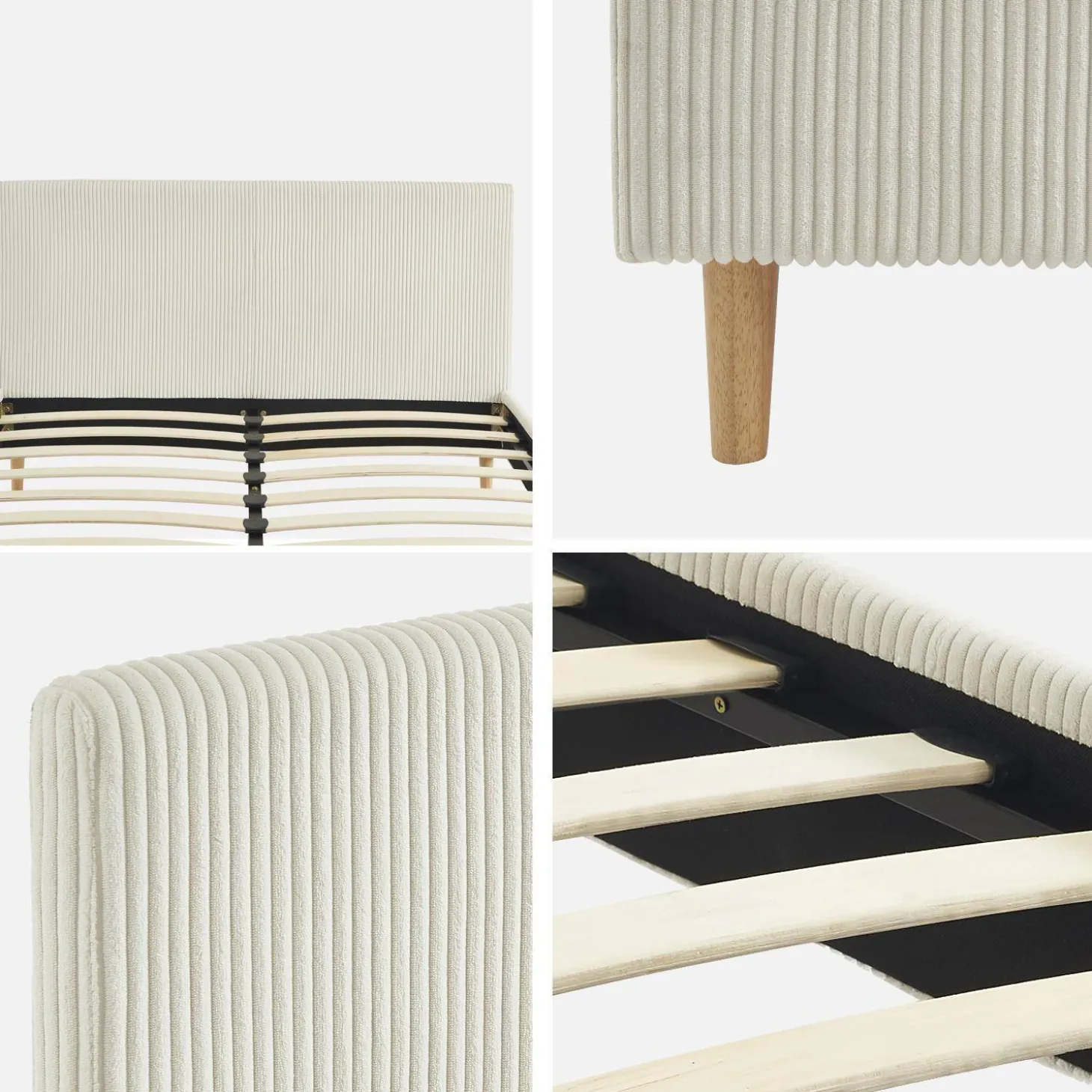 Cama com base de ripas e cabeceira 140x190cm, em veludo canelada fino
