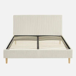 Cama com base de ripas e cabeceira 140x190cm, em veludo canelada fino