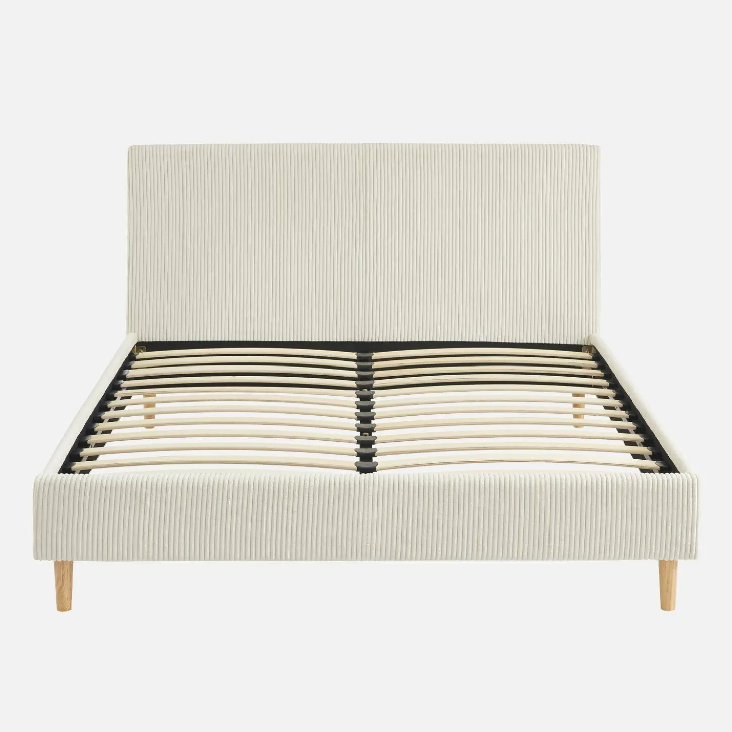 Cama com base de ripas e cabeceira 140x190cm, em veludo canelada fino