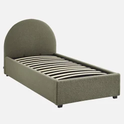 Cama com base de ripas e cabeceira 90x190cm, acabamento boucle