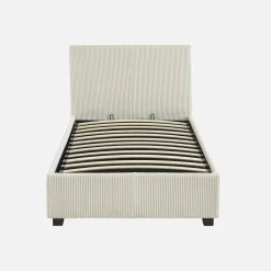 Cama com base de ripas e cabeceira 90x190cm, veludo canelado fino