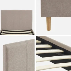 Cama com base de ripas e cabeceira 90x190cm, acabamento em tecido simple