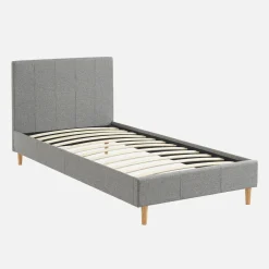 Cama com base de ripas e cabeceira 90x190cm, acabamento em tecido simple