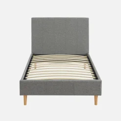 Cama com base de ripas e cabeceira 90x190cm, acabamento em tecido simple