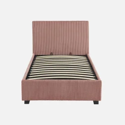 Cama com base de ripas e cabeceira 90x190cm, veludo canelado fino