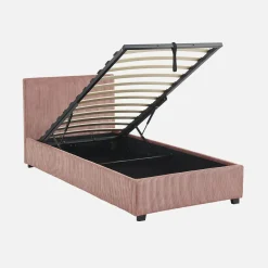 Cama com base de ripas e cabeceira 90x190cm, veludo canelado fino