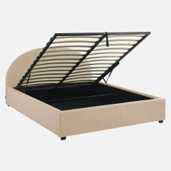Cama com base de ripas e cabeceira 160x200cm, acabamento boucle