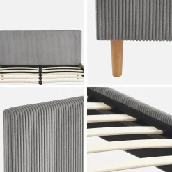 Cama com base de ripas e cabeceira 140x190cm, em veludo canelada fino