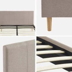 Cama com base de ripas e cabeceira 140x190cm, acabamento em tecido simple