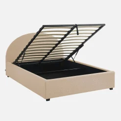 Cama com base de ripas e cabeceira 140x190cm, acabamento boucle