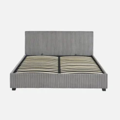 Cama com base de ripas e cabeceira 160x200cm, veludo canelado grosso