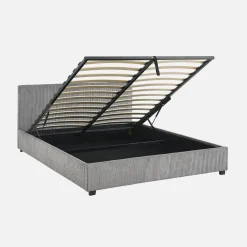 Cama com base de ripas e cabeceira 160x200cm, veludo canelado grosso