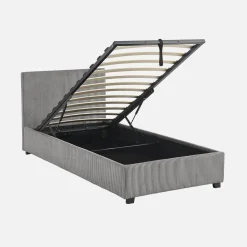 Cama com base de ripas e cabeceira 90x190cm, veludo canelado fino