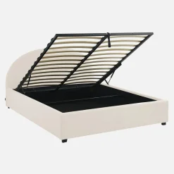 Cama com base de ripas e cabeceira 160x200cm, acabamento boucle