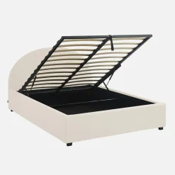 Cama com base de ripas e cabeceira 140x190cm, acabamento boucle