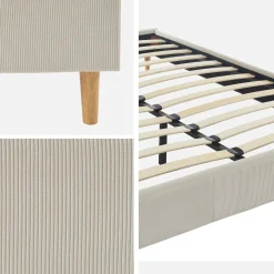 Cama com base de ripas 160x200cm, veludo canelado fino