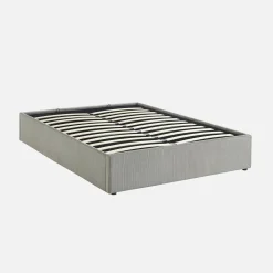 Cama com base de ripas 140x190cm, veludo canelado fino