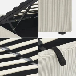 Cama com base de ripas 160x200cm, veludo canelado fino